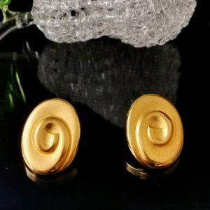 Vintage Gold Tone Oval Shape Pierced Earrings